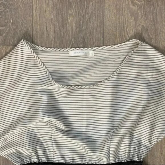 Mink pink Stripes Satin Mini Dress Short Sleeve  Black White Size Small - Picture 5 of 16